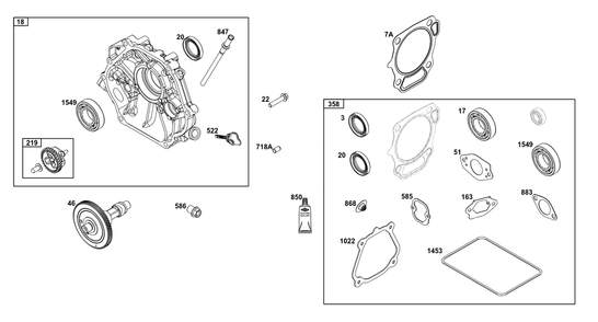 Crankcase Cover/Sump Group Diagram and Parts List for 25V332-0066-F1 200000 - 399999 Briggs and Stratton Engine